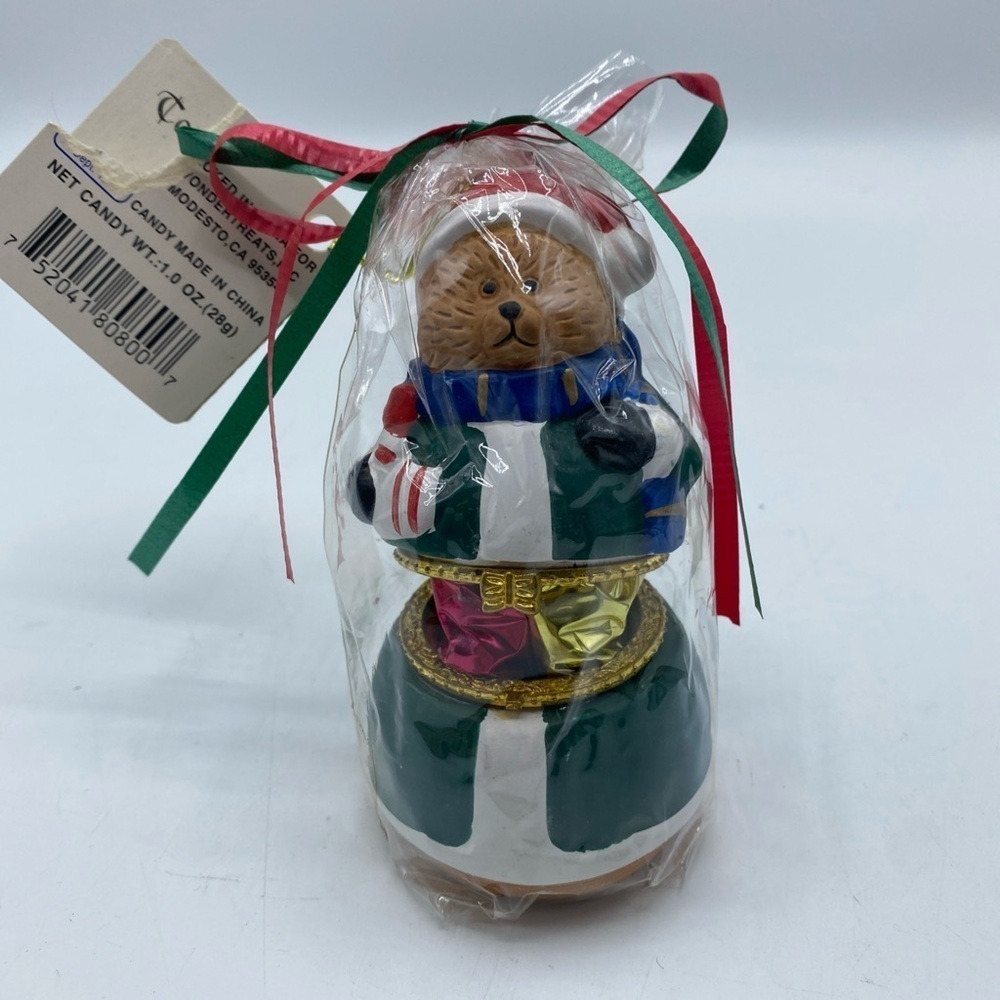 Trinket Box Christmas Holiday Hinged Ring Earring Bear Red Green Blue 4" X 2"